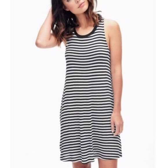 Splendid Black Drapey Lux Stripe Swing Dress - Picture 1 of 7